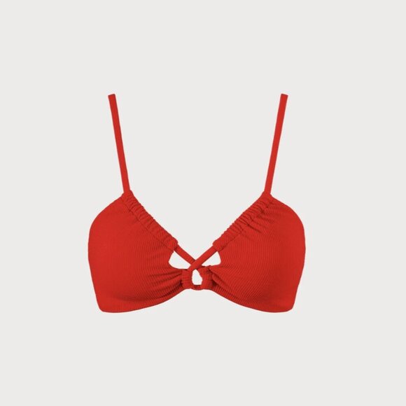 BERLOOK Red Tie Front Ribbed Bikini Top AND Red Cut-Out Ribbed Bikini Bottom 38 - Picture 10 of 16